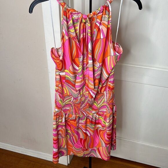 Trina Turk Women's Juju Halter Neck Dress/Swim Cover Up Bright Floral Ruched Sma - Picture 6 of 8